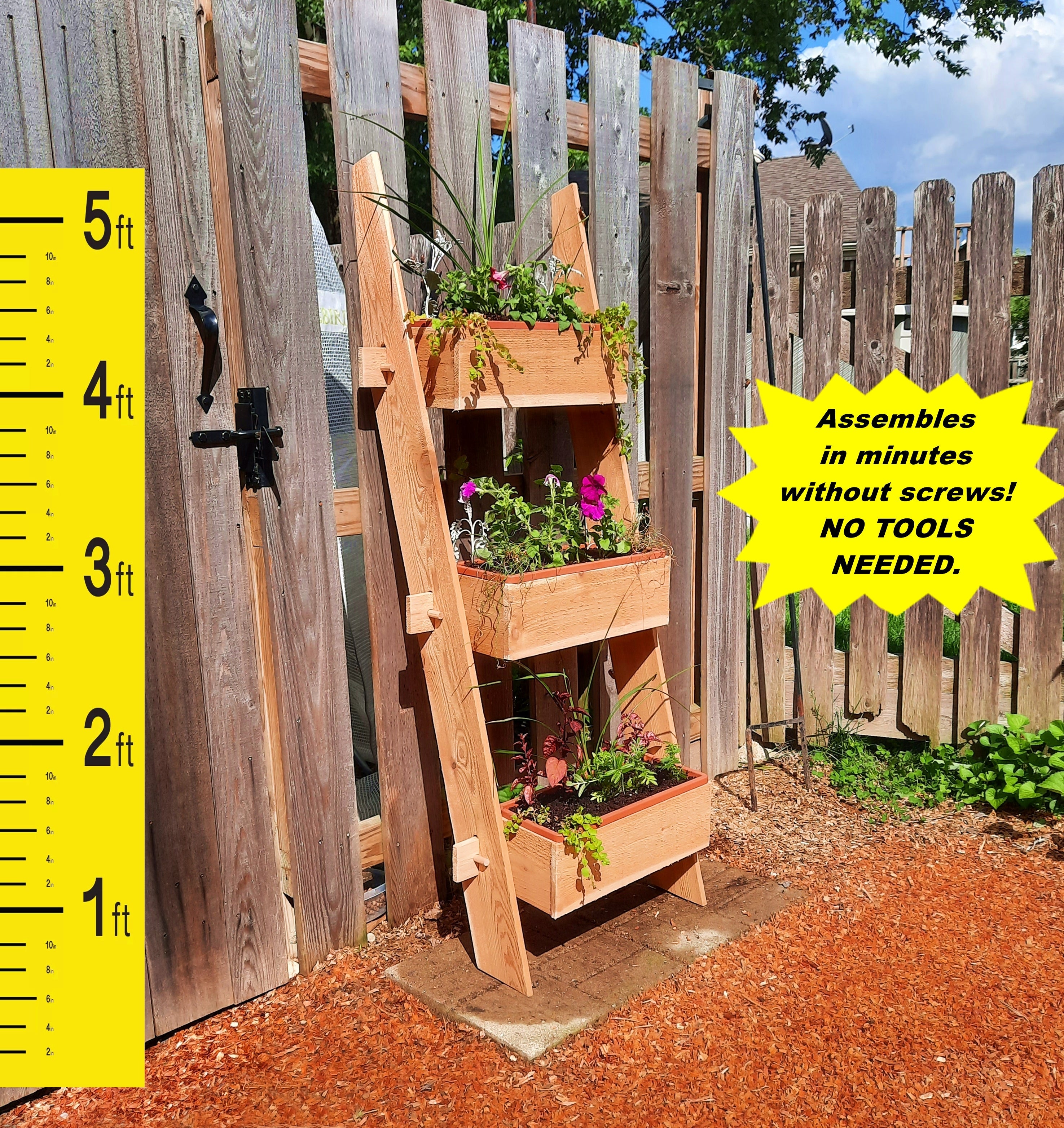 3-Tier Vertical Cedar Standing Planter Box
